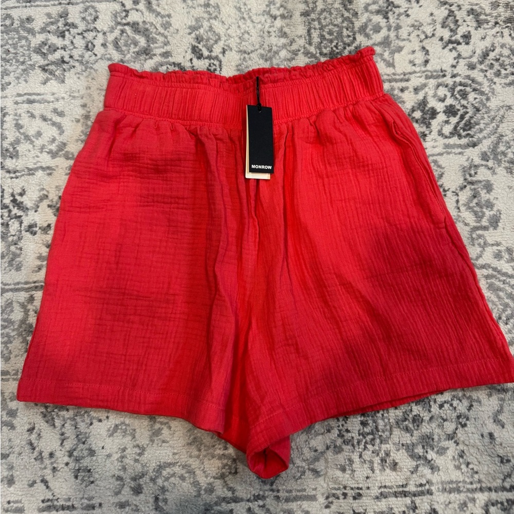 NWT Monrow Watermelon Color High Waist Women's Shorts with Pockets